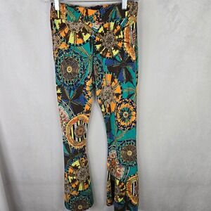 Topia Women Multi Color Medallion Boho Flare Leg Bell Bottom Pants M Stretch USA